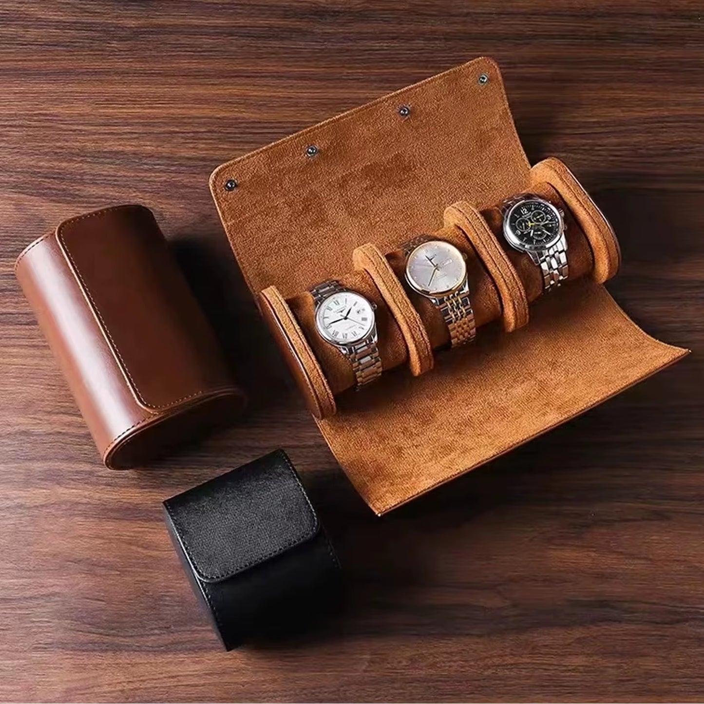 Watch Roll Travel Case - 3 Watch Storage and Organizer-Secure Storage with Innovative Removable Pillows & Solid Watch Organizer