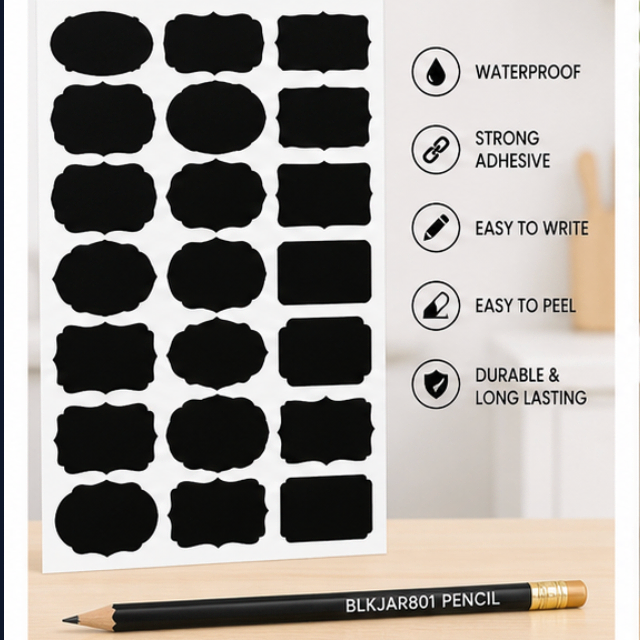 Waterproof Vinyl Black Stickers (With Pencil)